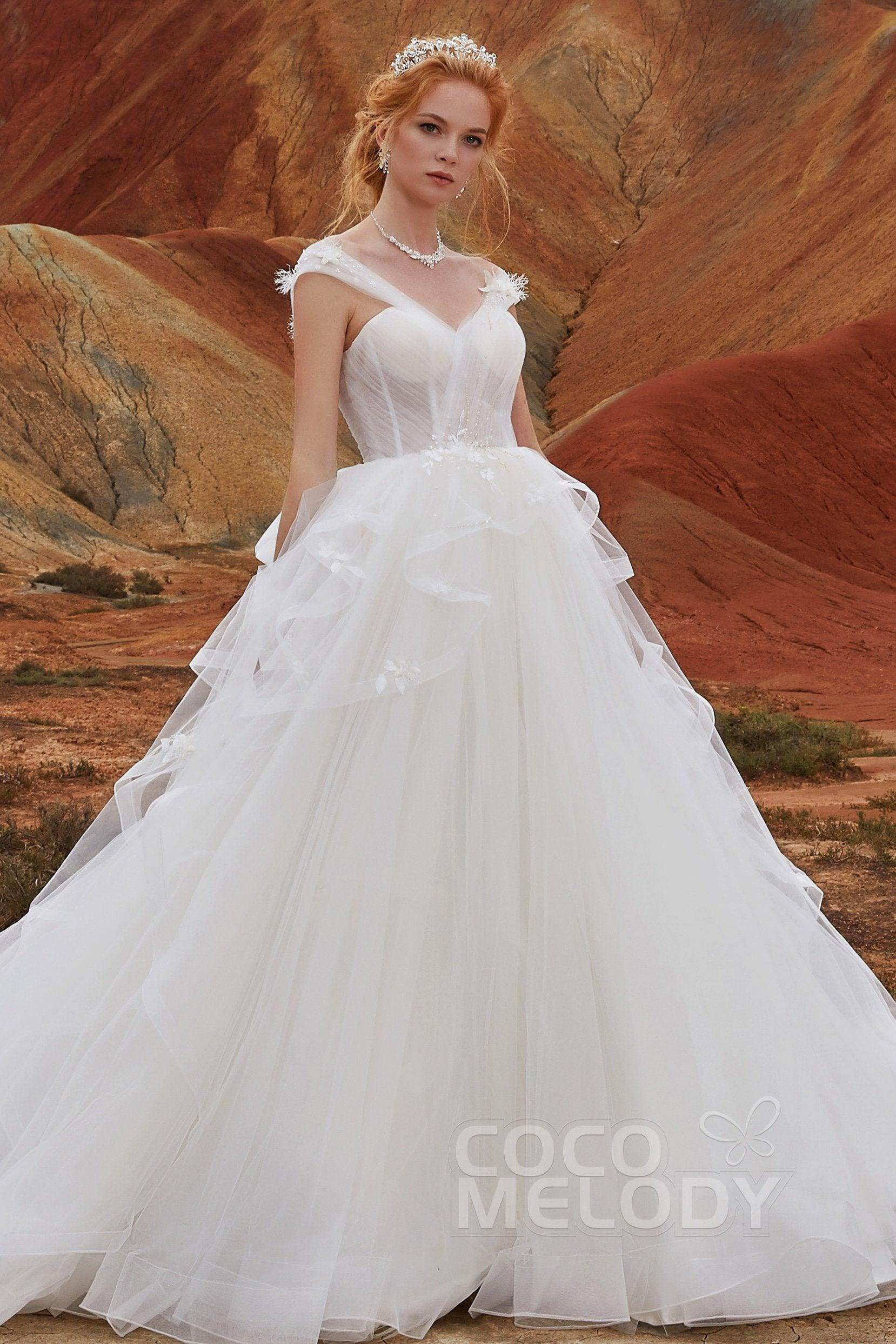 A-Line Chapel Train Tulle Wedding Dress LD5802 - COCOMELODY